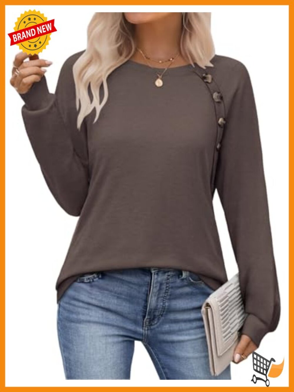 Womens Long Sleeve Tunic Top Button Detail Split Hem Fall Work Blouse